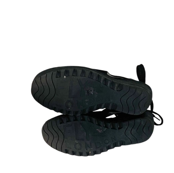 Fly London Black Peep Toe Wedge Suede Leather Booties - Picture 4 of 6